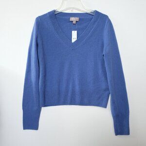 NEW J CREW 100% Cashmere Shrunken V-neck Sweater XS #BM640 Blue Cropped